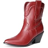DREAM PAIRS Women's Cowboy Ankle Boots Western Booties Low Heel Pointed Toe Cowgirl Boots