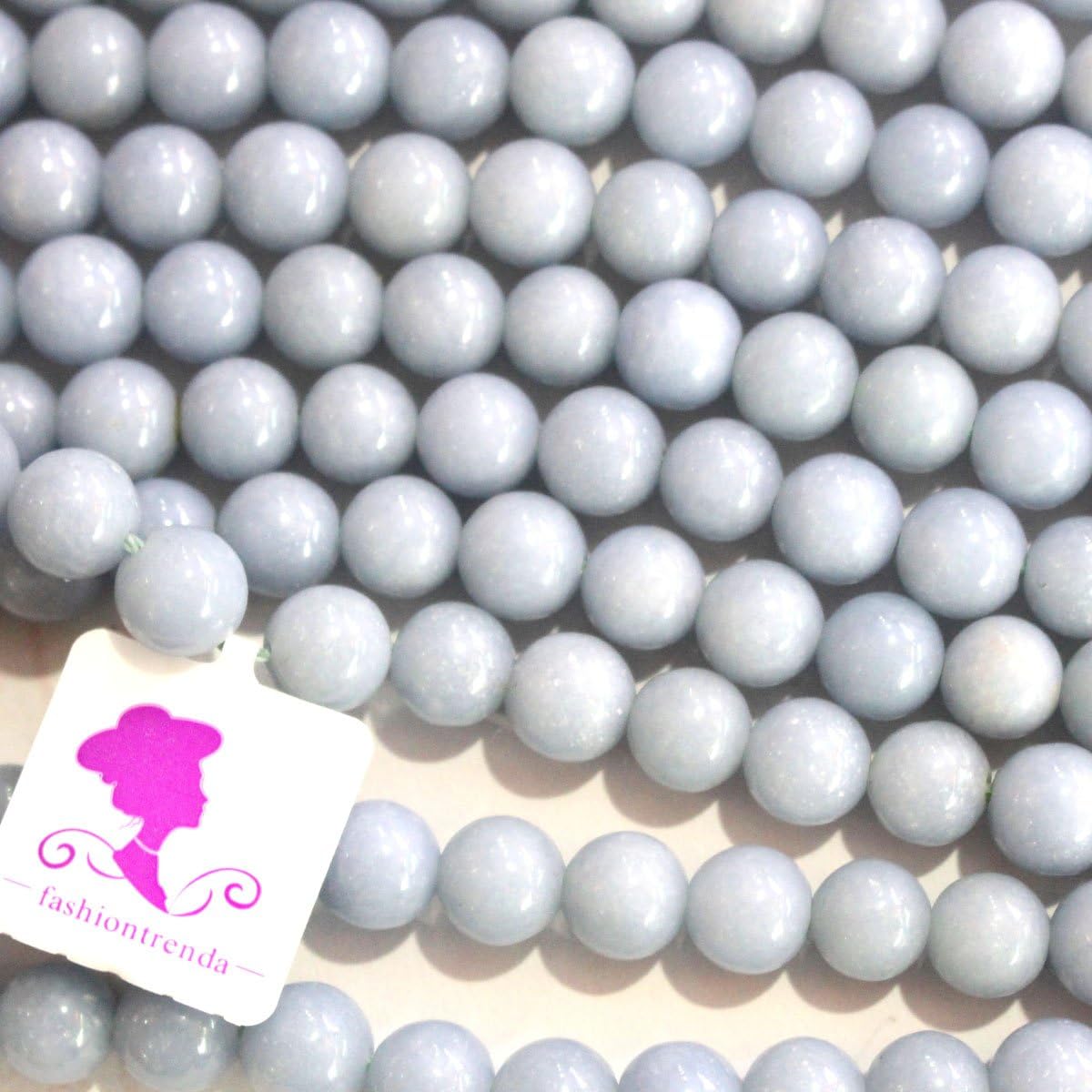 Fashiontrenda Natural Color Blue Angelite Round Gemstones Beads for DIY Jewelry Making (8mm)
