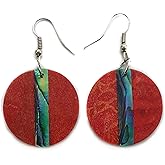 Swimmi Iridescent Paua Abalone Shell Earrings, Natural Red Coral Earrings for Women, Handmade Dangle Drop Abalone Earrings Seashell Earrings Fashion Jewelry GA242