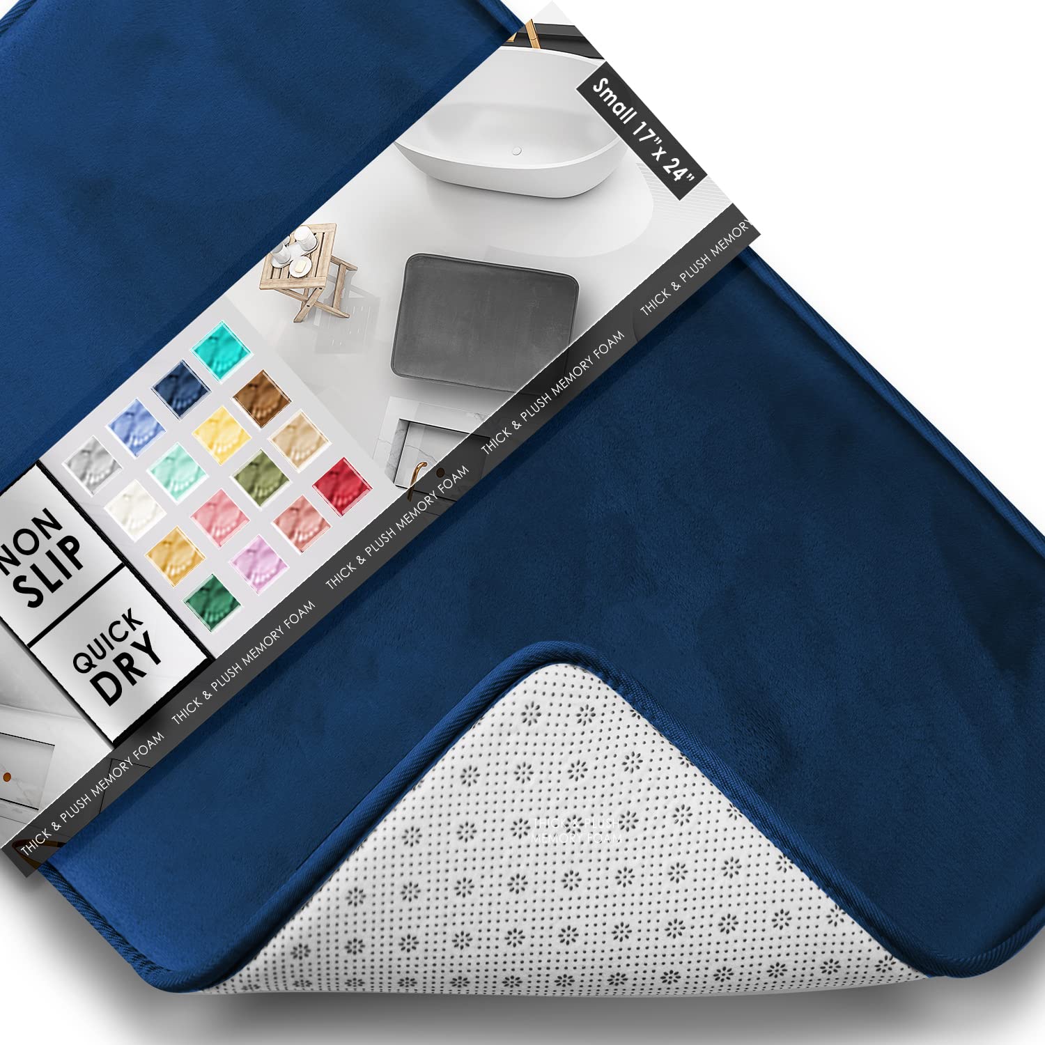 Clara Clark Bathroom Rugs, Velvet Memory Foam Bath Mat, Non-Slip, Machine Washable Bath Rugs - Dries Quickly, Ultra Soft Plush Bath Mats for Bathroom, 17 x 24, Royal Blue — image 1