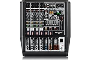 KASCHUN Professional Audio Mixer,4-channel audio interface mixer, 99 bit DSP DJ mixer, audio reverberation effect+48V Bluetooth power amplifier studio,audio mixer, concert party, karaoke studio