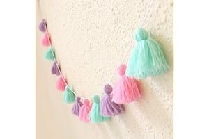 BINPENG Big Size Tassel Garland H3.1in Polyester yarn Colorful Pom Pom Tassel Banner Decorative Wall Hanging for Home Decoration Wedding Birthday Baby Shower Party Supplies (MERMAID-PINK BLUE PURPLE)