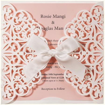 Wishmade 20x Cartes D Invitation De Mariage Blanc Et Rose Avec Nœud En Dentelle Manches Invitations With Enveloppe Pour Bebe De Mariage Douche D Anniversaire Fiancailles Quinceanera Lot De 20 Pcs Amazon Fr Cuisine