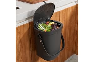 SURUME Mountable Silicone Collapsible Kitchen Compost Bin Under Sink, Hanging Trash Can with Lid for |Cupboard|Bathroom|Bedroom|Office|Camping, Indoor Compost Bucket, 2 Gallon Black