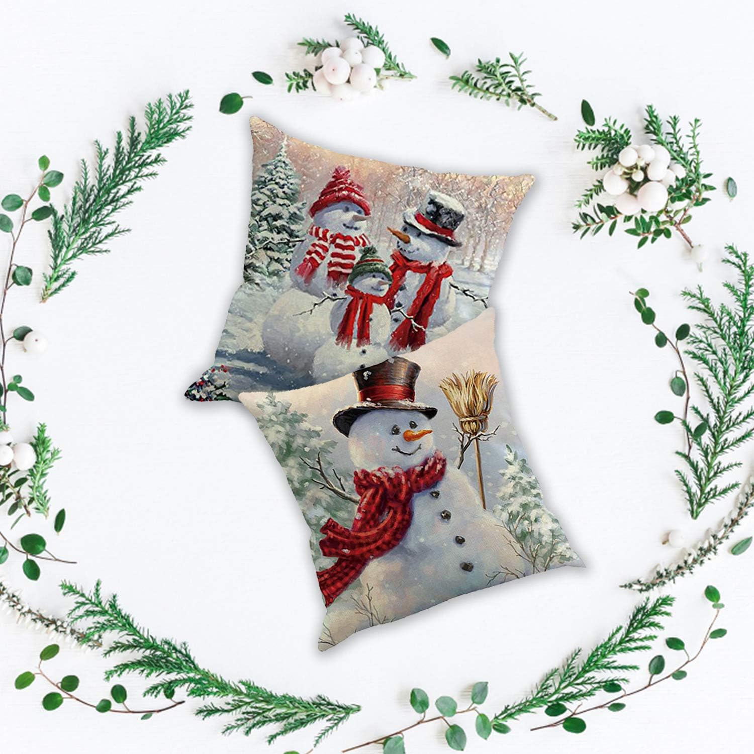 Korlon 4 Pcs Christmas Pillow Covers 18x18 Inch, Decorative Christmas Smile Snowman Pillow Covers, Linen Christmas Throw Pillow Covers Suit for Sofa, Couch, Bed and Car: Home & Kitchen