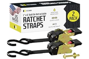 DC Cargo Mall Bolt-on Auto Retractable Ratchet Straps - (2 Pack) 1 Inch x 6 Ft - 600 lbs Break Strength - Retractable Ratchet Tie Down Straps for Boats, Jet Skis, Motorcycles, ATVs
