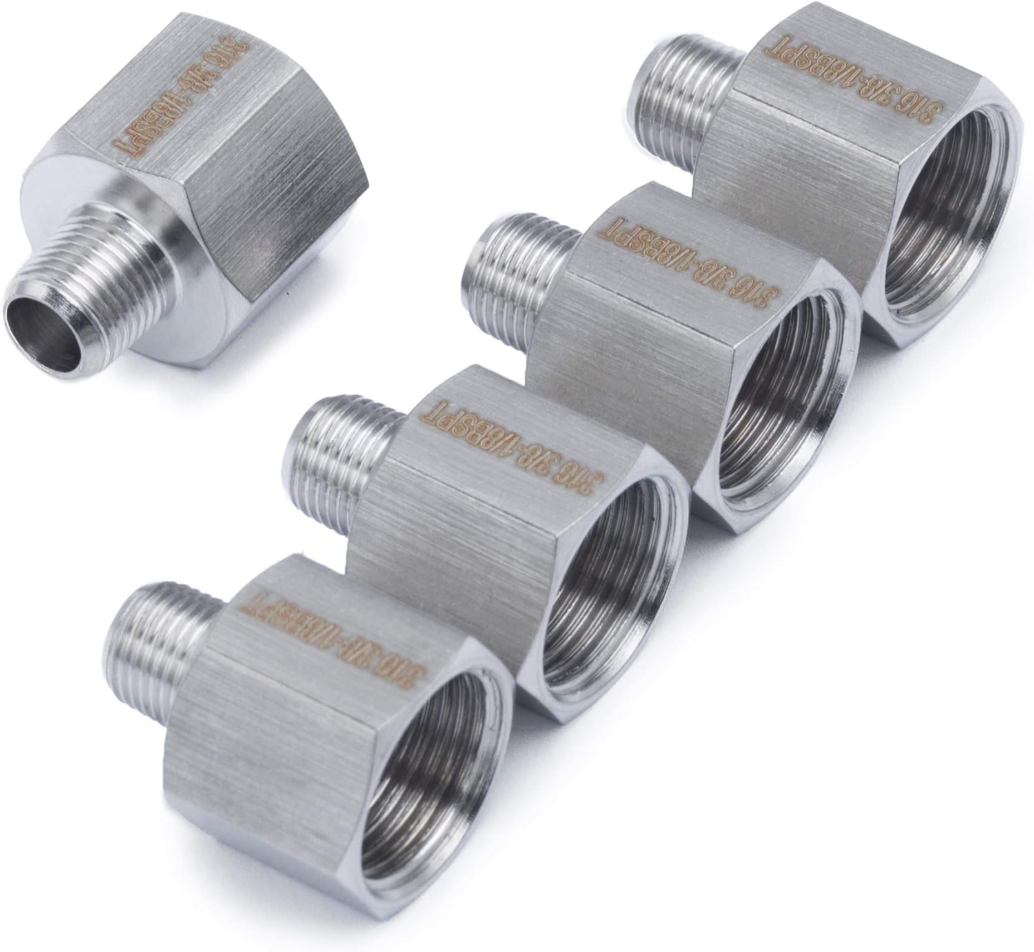 LTWFITTING Stainless Steel 316 Pipe 3/8-Inch Female BSPP x 1/8-Inch Male BSPT Adapter Fuel Gas Air (Pack of 5)