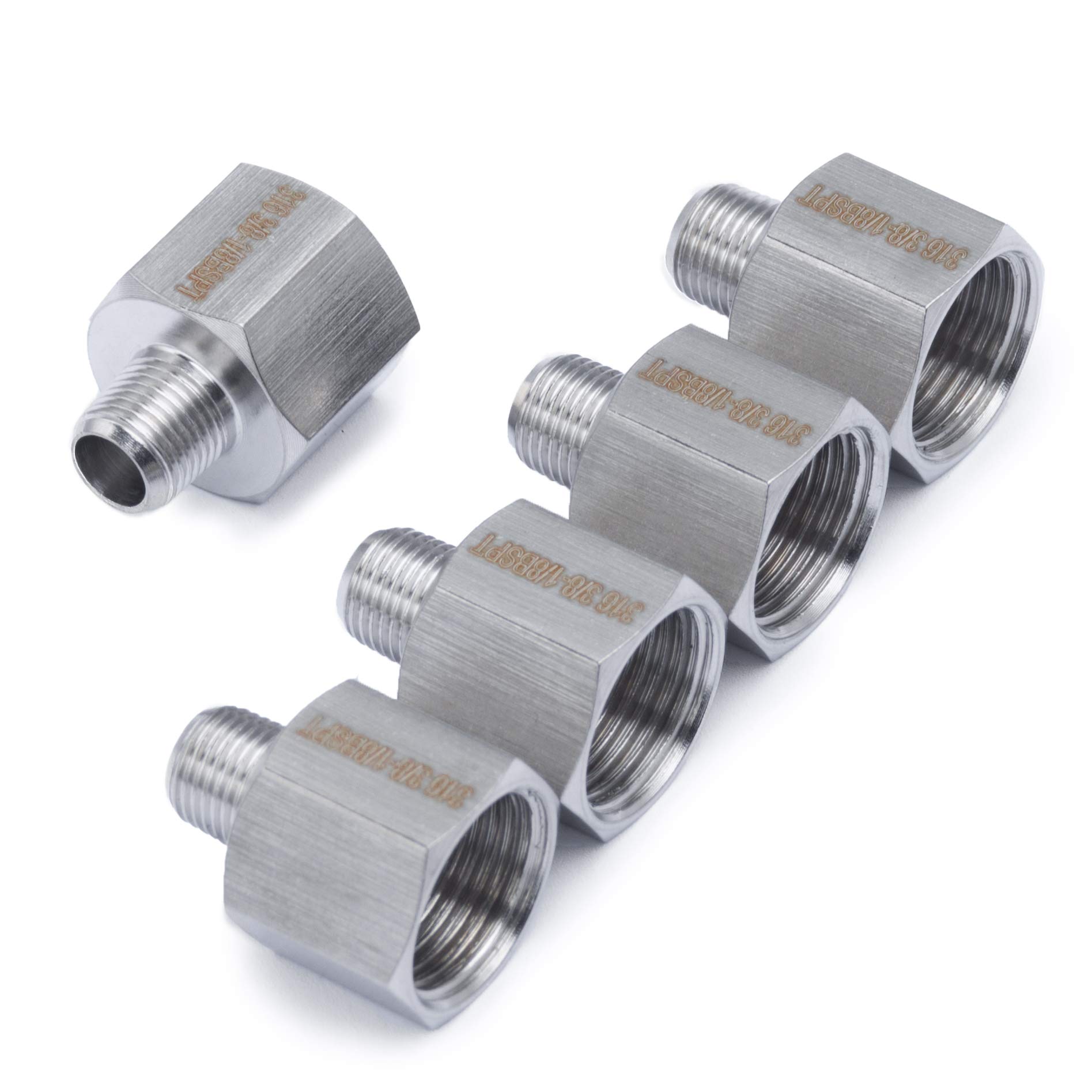LTWFITTING Stainless Steel 316 Pipe 3/8-Inch Female BSPP x 1/8-Inch Male BSPT Adapter Fuel Gas Air (Pack of 5)