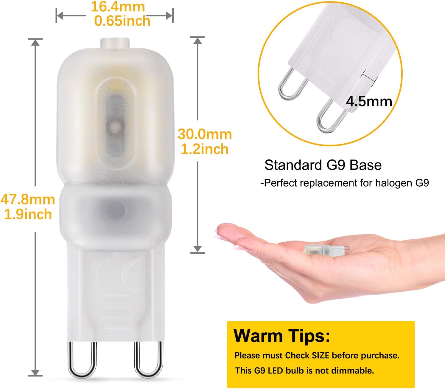 DiCUNO G9 LED Bulb 2W, Equivalent to 20W Halogen, 200LM, Daylight White 5000K, Not Dimmable, 220-240V - Image 3