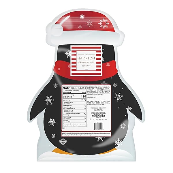 SEA SALT CARAMEL POPCORN RESEALABLE PENGUIN SHAPE BAG, 12 OUNCE, FRESH GOURMET POPCORN