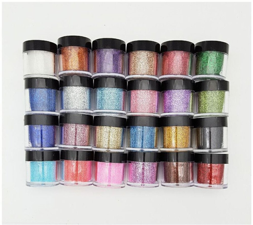 XICHEN 24 Colour Fine Acrylic Glitter Powder for Nail Art Tips Design, Decoration Glitter Dust Powder Jumbo Size