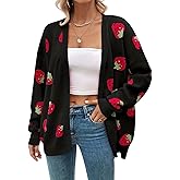 ebossy Women's Strawberry Sweaters Cartoon Kwaii Knit Long Sleeve Open Front Loose Slouchy Cardigan Outwear