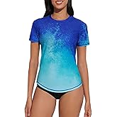 QOMEWA Women's Rash Guard Short Sleeve Swim Shirts UPF 50+ Quick Dry Swimsuit Top UV Sun Protection Bathing Suit Top