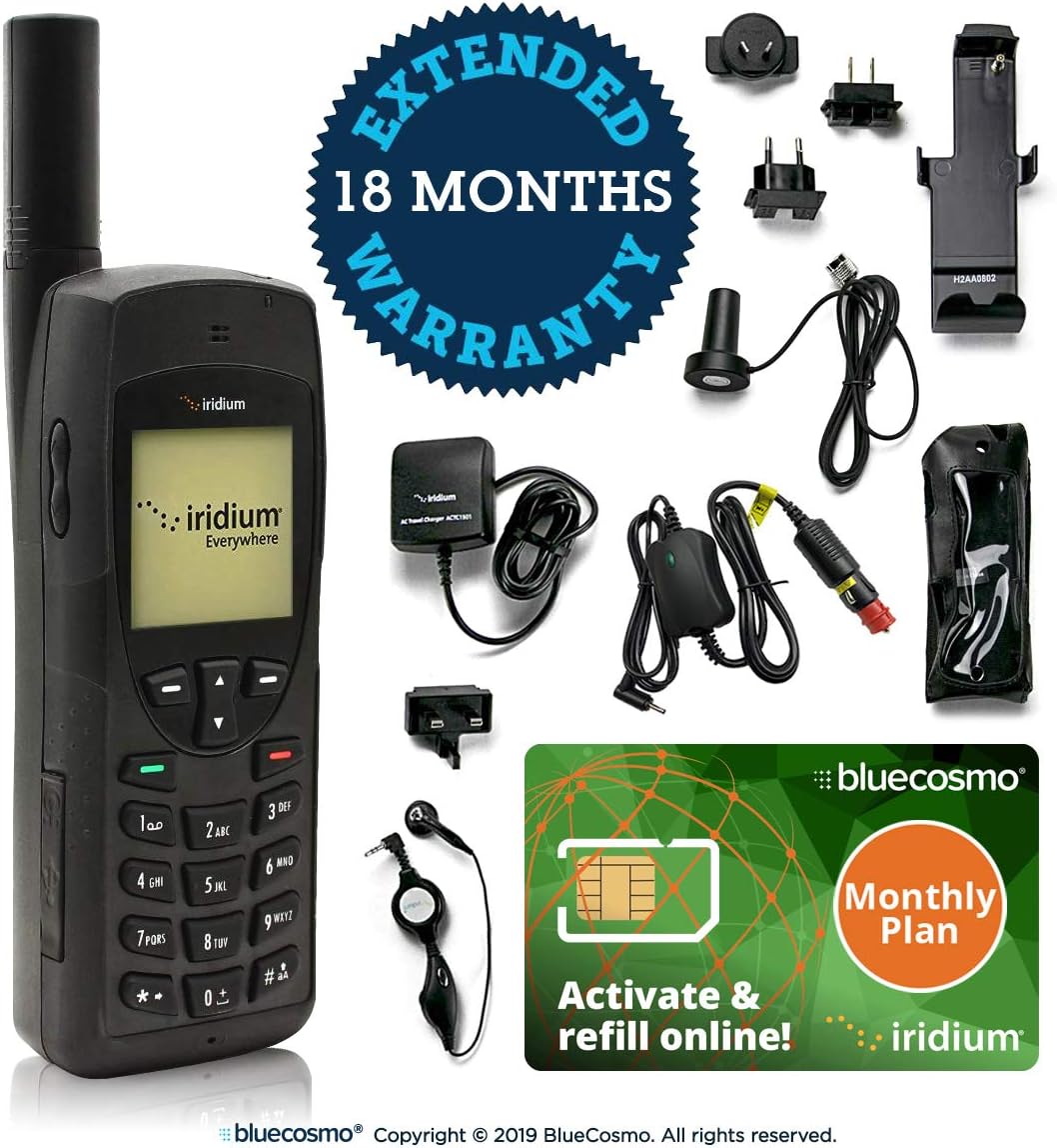 BlueCosmo Iridium 9555 Satellite Phone Kit & Monthly Service Plan SIM