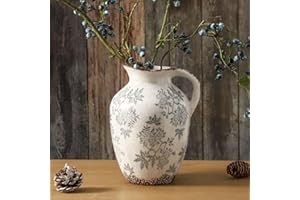 Enra Vintage vase with Handle,Blue and White Ceramic Decorative Flower vase, Chinoiserie Floral Vase,Large Rustic Vases for Home Decors, Living Room, Bookshelf, Office，9.7 inch