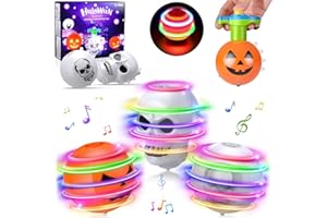 NOVNSOI 6 PCS Halloween Spinning Toy Gifts for Kids, Light Up Flashing Halloween Spin Tops with LED Gyroscope for Halloween Party Favors, Goodie Bag fillers (Pumpkin, Skull)