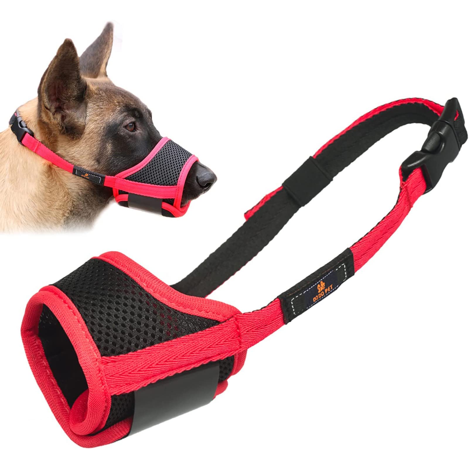 Dog Muzzle Nylon Mesh Breathable Soft Muzzle Guard for Dogs Prevent Biting Adjustable Loop Pet Mouth Cover for Chewing Anti-Barking Anti-Chaos Puppy Muzzles (Red, XL)