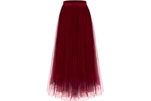 Kingfancy Women's Winter Skirts 2 Layered Tulle Tiered Long Skirts Elastic Waist A-Line Midi Skirts