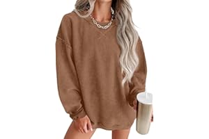ONLYSTORY Womens Sweatshirts Casual Cored Corduroy Pullover Tops Oversized Long Sleeve Crewneck Shirts