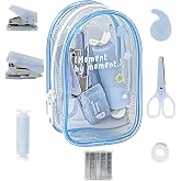 7pcs Mini Stationary Kit with Compact Scissors Hole Punch Portable Stapler Mini School Supplies Kit Blue Stapler and Tape Dispenser Set for Students Christmas Gifts (Blue)