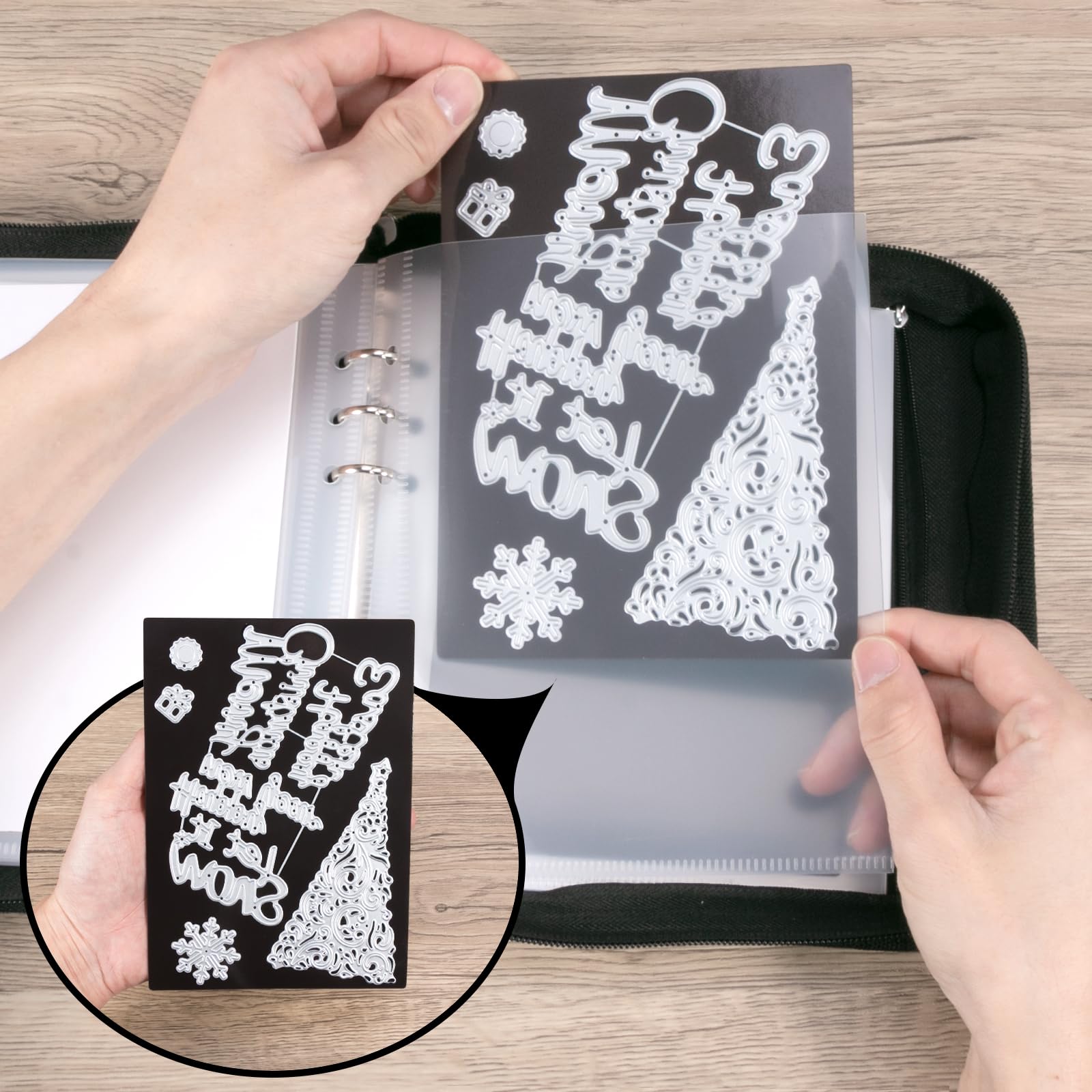 UNIMEIX Magnetic Sheets for Die Storage with Mold Bag, 12 Pcs Stamp and Die Storage Sheets and 12 Pcs Pockets for Card Making Supplies(0.8 mm Thickness) (Black)