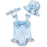 Renotemy Baby Girl Swimsuit Infant Bathing Suit Swimwear Sleeveless Bikini Tankini Toddler Girl One-Piece Swimsuit with Hat