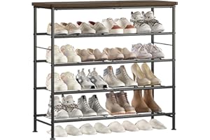 SUOERNUO Shoe Rack Organizer 5 Tier for Closet Entryway Free Standing Metal Storage Shoe Shelf with MDF Top Board，Black+Rustic Brown