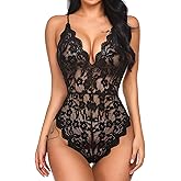 Avidlove Sexy Lingerie for Women Deep V Teddy Sheer Lace Bodysuit Snap Crotch One Piece Babydoll