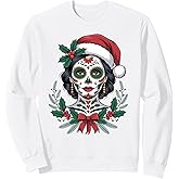 Christmas Sugar Skull Art Woman Santa Hat Festive Design Sweatshirt