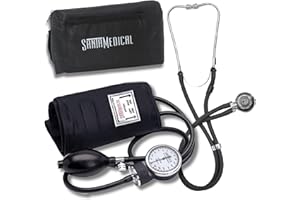 Santamedical Adult Deluxe Aneroid Sphygmomanometer with Stethoscope - Blood Pressure Cuff Durable and Carrying Case - Manual Blood Pressure Cuff Black