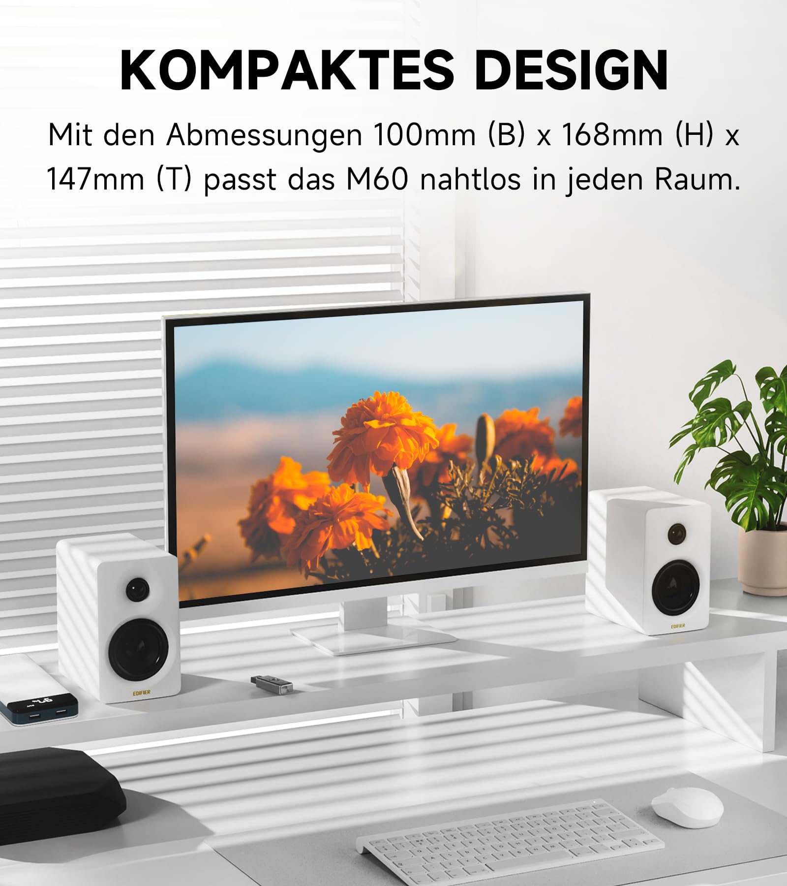 Edifier M60 Multimedia-Lautsprecher Bluetooth 5.3, 66W RMS, Hi-Res Audio & Hi-Res Wireless Audio, LDAC, 3" Mittelbass & 1" Hochtöner, USB-C & Aux-Eingänge, Kompakter Desktop Lautsprecher - Weiß 2
