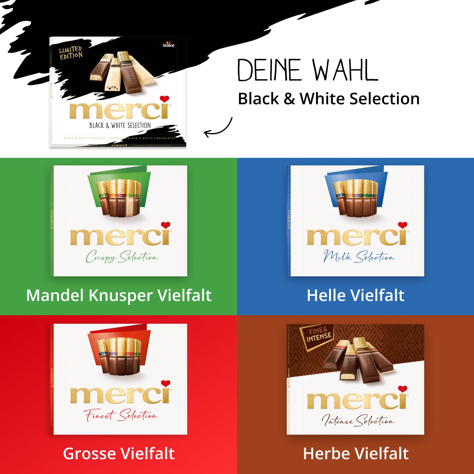 merci Finest Selection Black and White Vielfalt – 1 x 240 g – Erlesene Schokoladen-Spezialitäten – Gefüllte und nicht gefüllte Pralinen Limited Edition 5