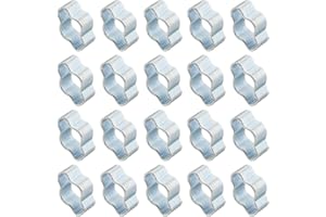 PATIKIL 20 Pack 3-5mm Double Ear Hose Clamp, Galvanized Steel O Clip Crimp Rings for Fuel Petrol Pipe Tube Fitting Connection