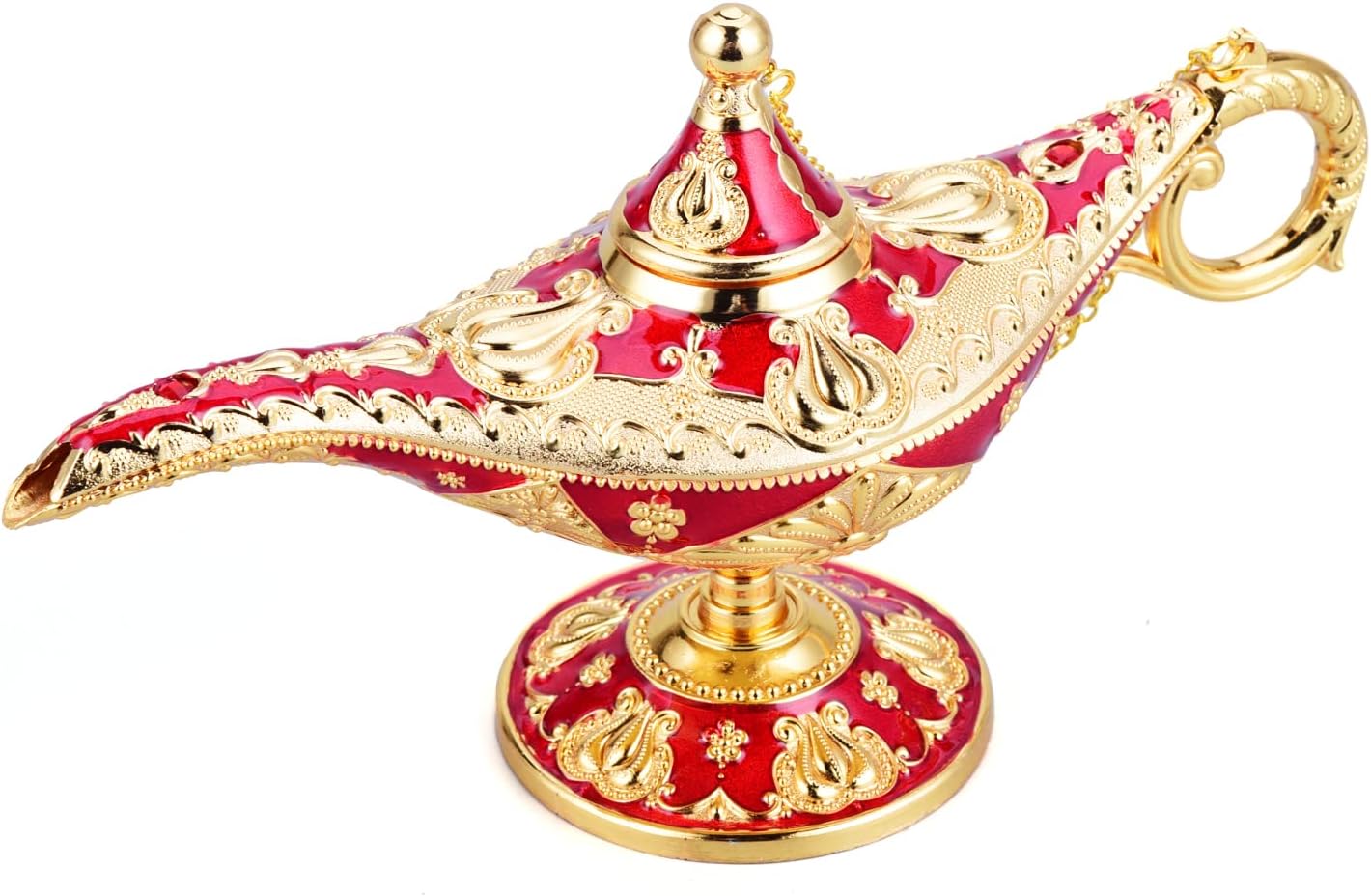 Oil Lamps & Accessories - LAUYOO Vintage Aladdin Magic Genie Lamp Costume Accessory Gift for Women Classic Arabian Props Aladdin Pot Decor (Red Gold)