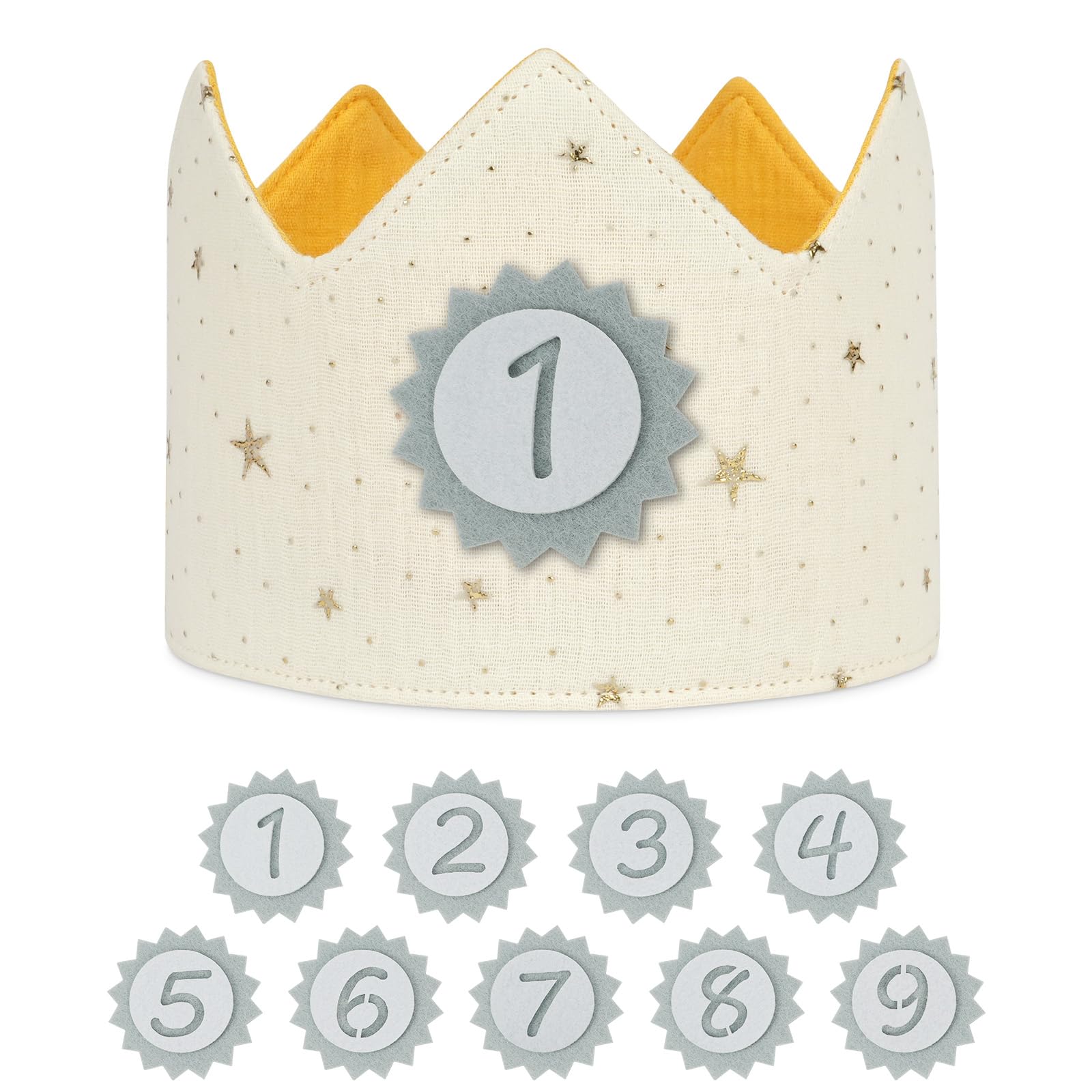 URAQT Birthday Crown for Kids, Reusable Star Birthday Party Hat Crown with Interchangeable Number from 1 to 9, Baby Photo Props, Birthday Party Tiara Headbands Gifts for Boys Girls, White — image 1