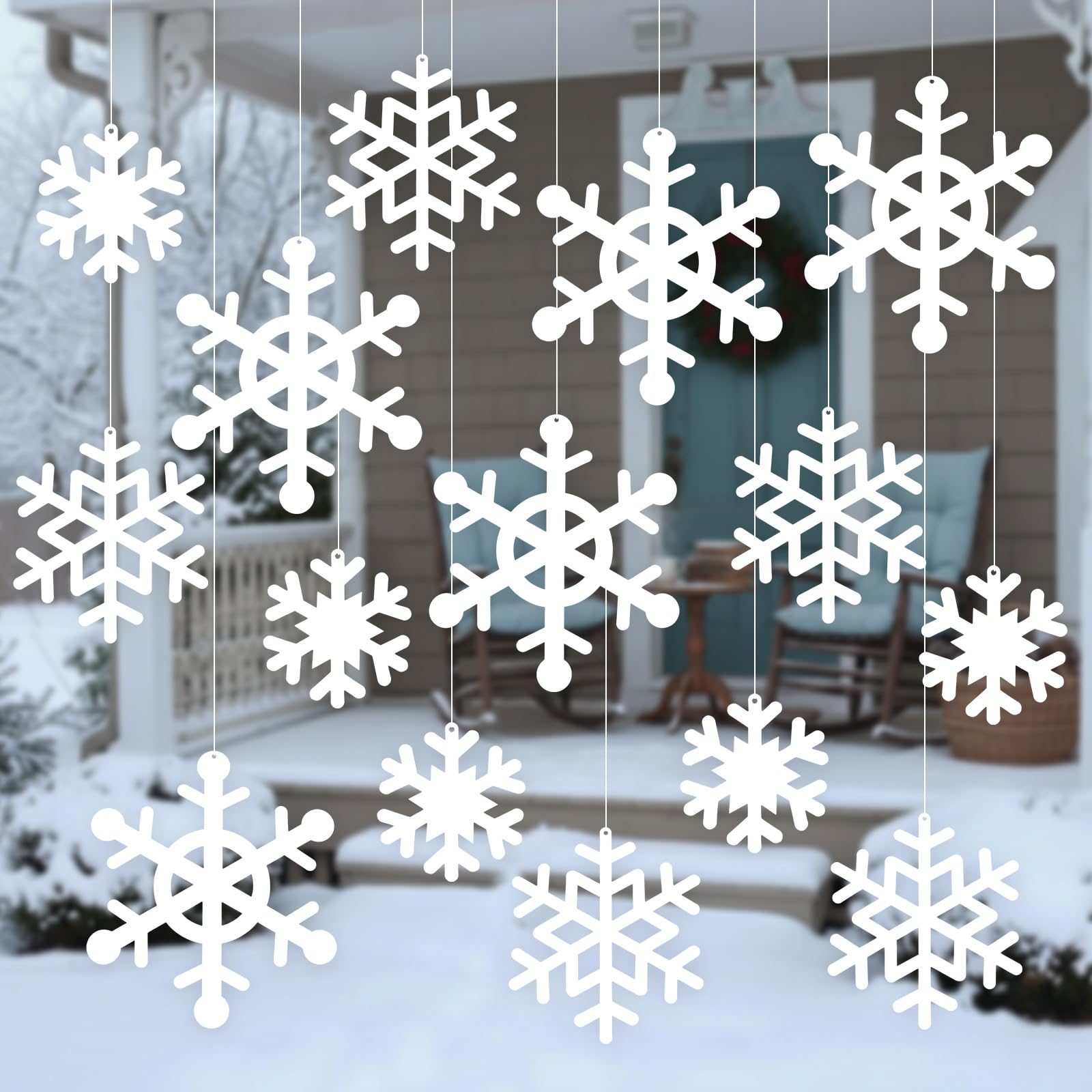 Photo 1 of ***UNKNOWN MISSING PIECES*** Thyle 15 Pcs Large Christmas Snowflake Ornaments Outdoor 14/10/6 Inch White Plastic Snowflake Decorations Waterproof with Hanging Wire for Winter Indoor Outdoor Xmas Tree Window Home Decor