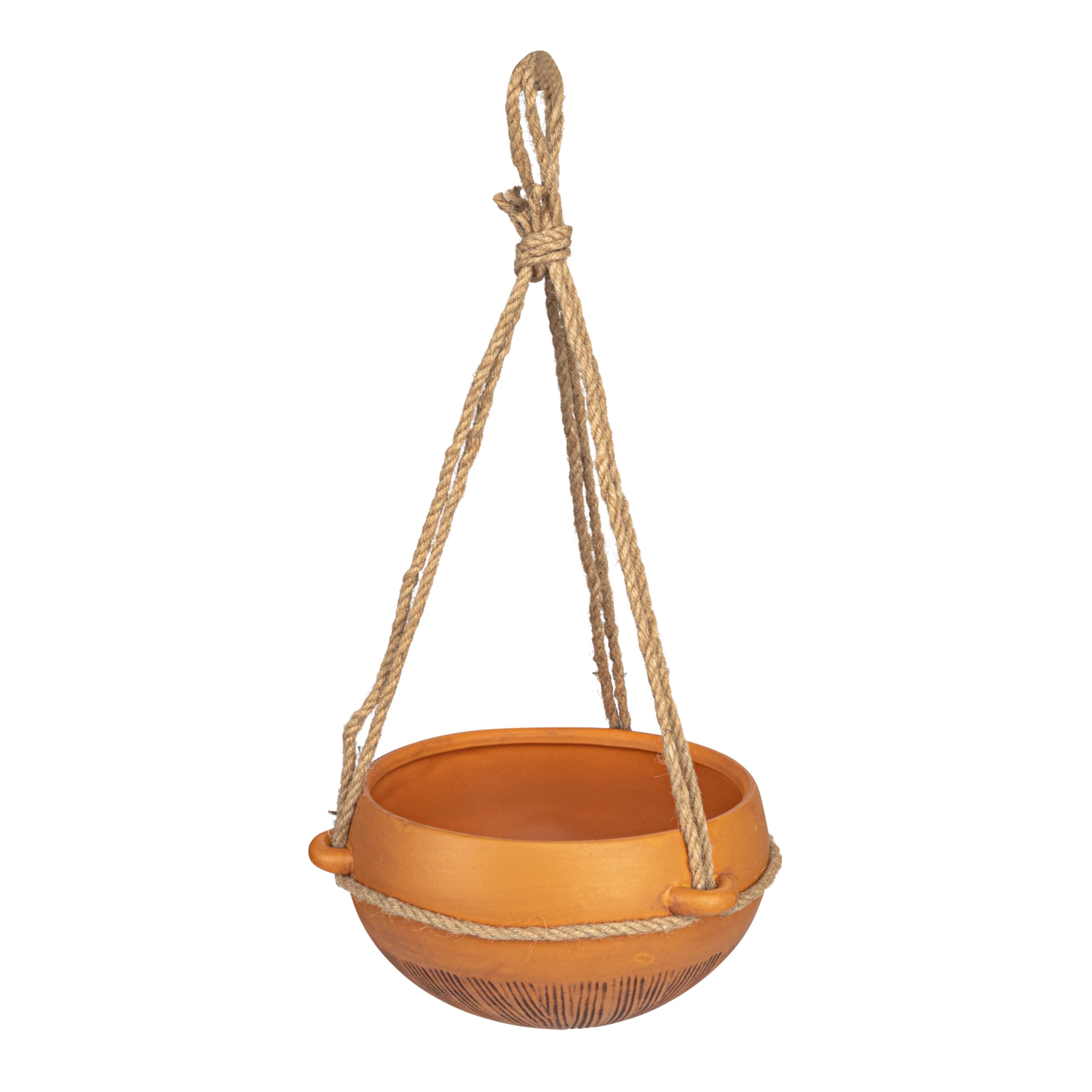 Photo 1 of Creative Co-Op Hanging Stoneware Planter with Cotton Hanger, Terra-Cotta