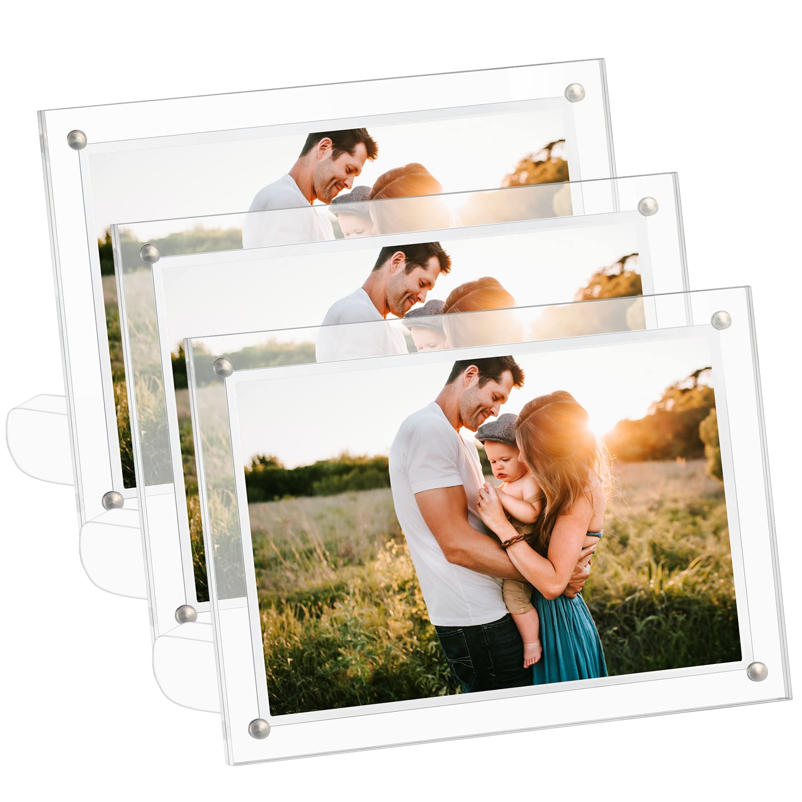 CECOLIC Clear Acrylic Photo Frame 5x7 in (13x18 cm), Magnetic Picture Frames, Frameless Postcard Display Stand for Desktop (3 Pack)