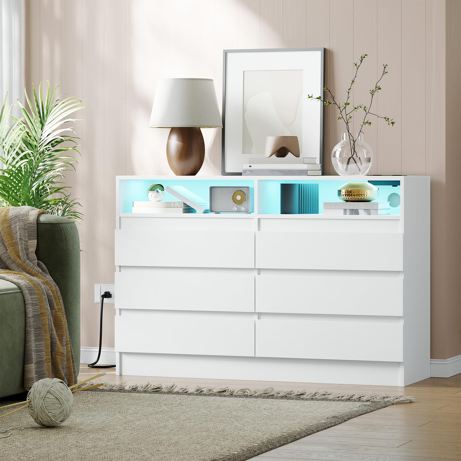 Photo 1 of *MISSING PARTS - See Clerk Notes*
MilleLoom 6 Drawer Dresser with Charging Station and LED Lights, Modern Chest of Drawers with Power Outlet, Organizer Cabinet for Bedroom, Living Room, Entryway, White