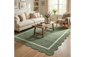 LUXLOOM Scalloped Rug 5x7 Washable Rug for Living Room, Soft Thin Neutral Carpet Non Slip, Low Pile Non Shedding Floor Coveri