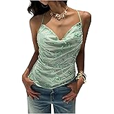 MakeMeChic Women's Floral Sequin Tops Y2K Beaded Draped Sleeveless Open Back Mesh Tank Tops