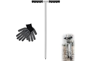Soil Probe Rod with Gloves,Heavy-Duty Adjustable Soil Probe Rod (32"-48") - Stainless Steel Tank Locator with T-Handle | for 