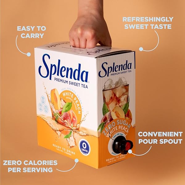 SPLENDA PREMIUM SWEET TEA ON TAP, 1 GALLON BAG IN BOX READY TO DRINK LIQUID, WHITE PEACH GREEN TEA, 128 FL OZ, PACKAGING MAY VARY