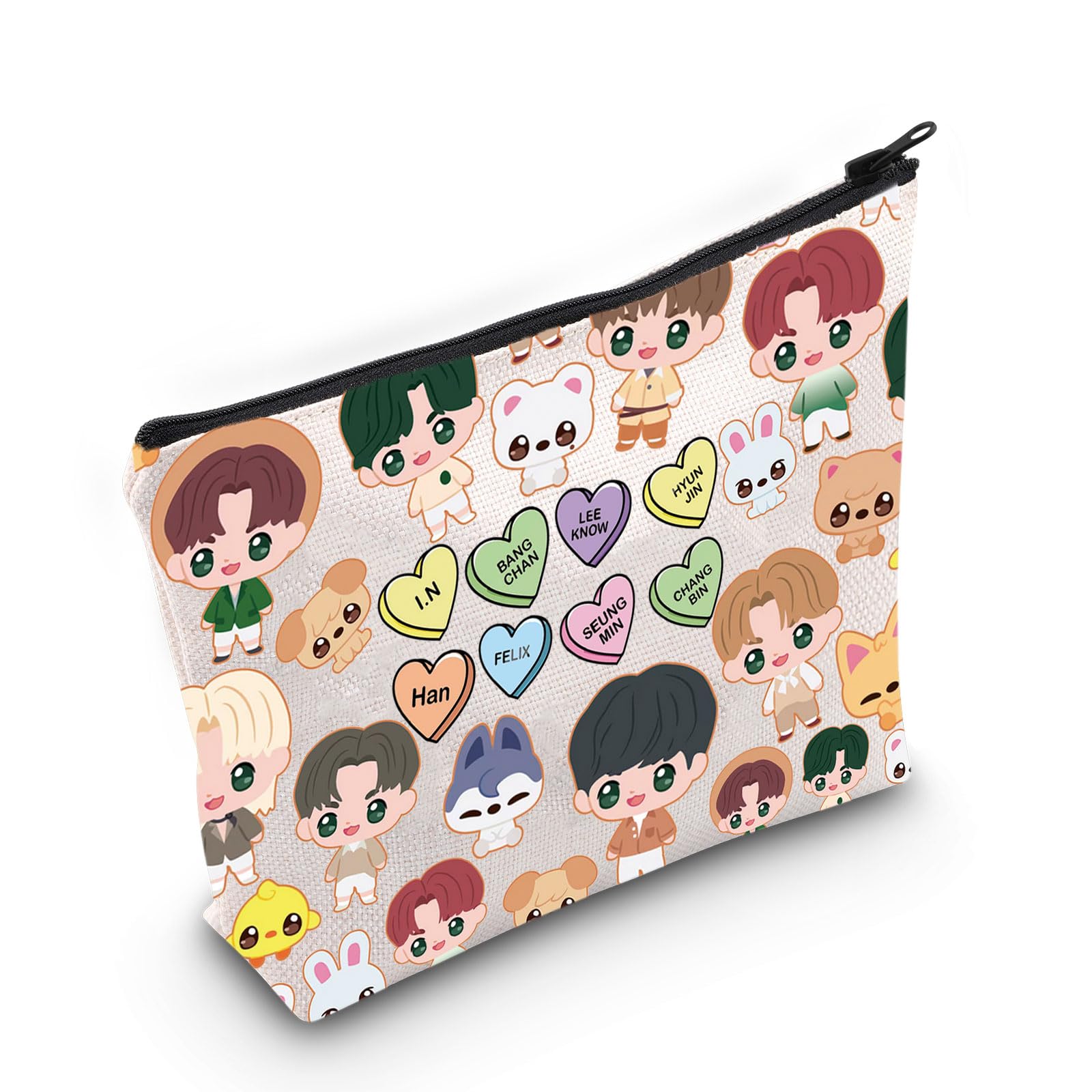 LEVLO Korean Group Stay Cosmetic Makeup Bag Stay Fans Gift Korean Group Cartoon Member Makeup Zipper Pouch Bag, SKZ Bag, Makeup Bag