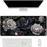 Black and White Mouse Pad,Floral Mouse Pad Desk Mat,Large Mousepad Aesthetic Mouse Pads Desk pad - Non-Slip Stitched Edges & Rubber Base for Office, Gaming Room, Computer, Laptop