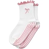 Jeyiour Women Cute Pilates Socks Nonslip Ruffle Yoga Socks with Grip Mother Pilates Yoga Gift for Barre Embroidery