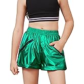 Girls Metallic Shorts Shiny Dance Outfits Sparkly Hot Pants Party Costumes Shorts with Zipper Pockets
