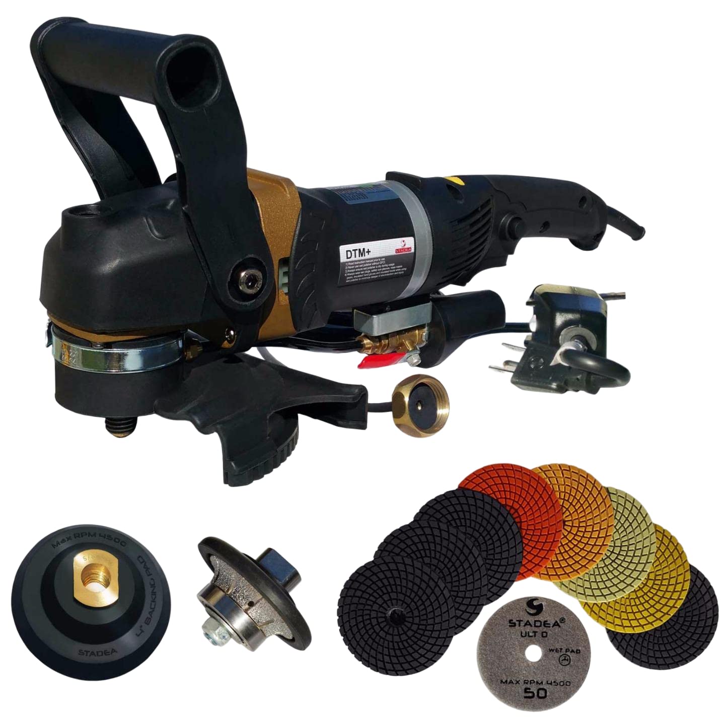Stadea SWP111K Kit de herramientas de pulido de granito Bullnose – Pulidor húmedo de piedra de 5 pulgadas, almohadillas de pulido de granito de diamante de 4 pulgadas, rueda de perfil para fabricación y pulido de bordes de granito