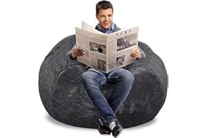 AHWEKR Bean Bag Chair Cover, Durable Comfortable Chair PV Fur Bean Bag Sofas Faux Fur Sofa Living Room Sofa Bed Large Bean Bag Chairs Cover (No Filler,Cover only) 4ft Dark Grey