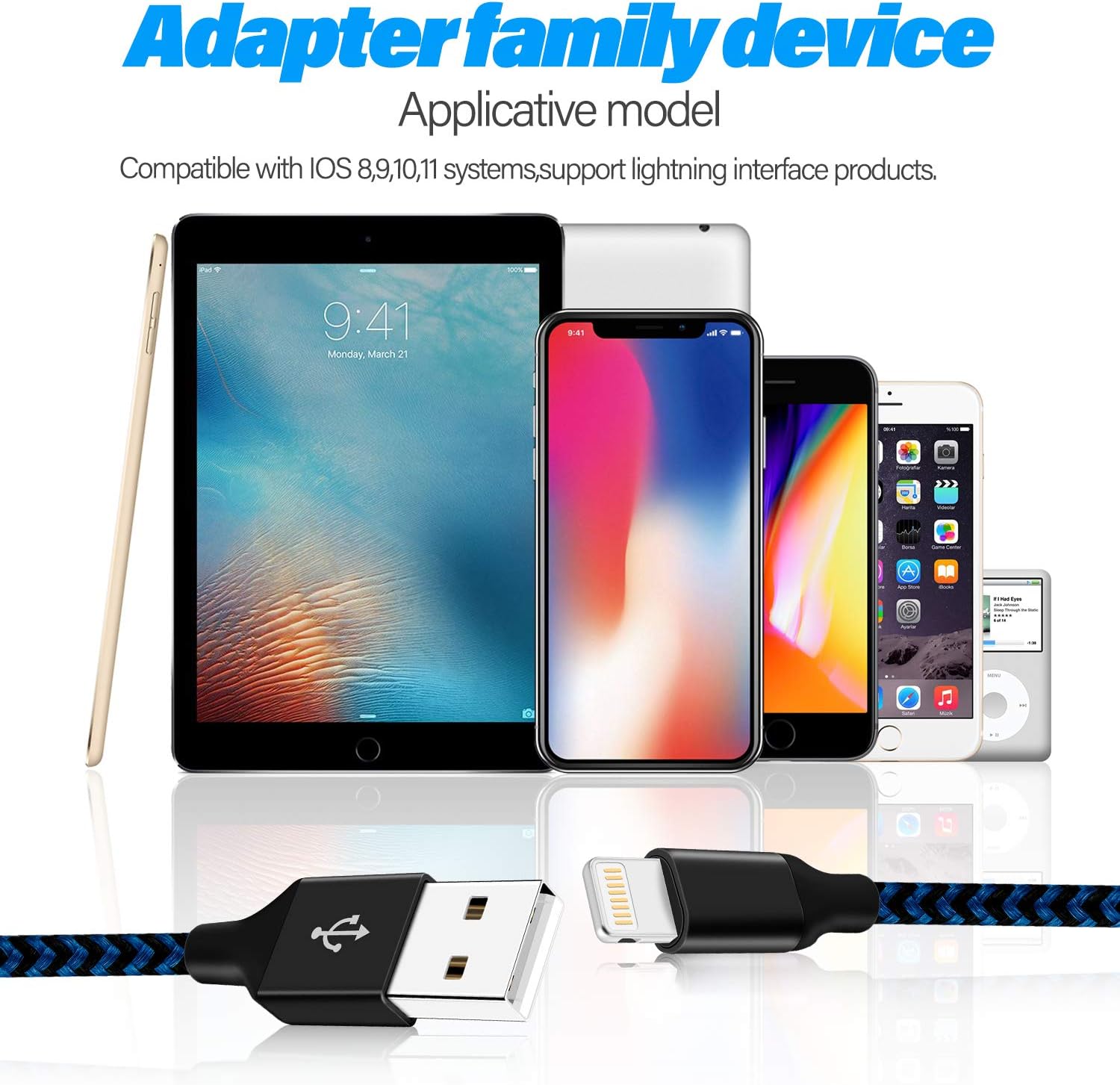 iPhone Charger Mfi Certified Lightning Cable 3Pack 10FT Nylon Braided iPhone Charger Cable Fast Charging Syncing Long Cord Compatible iPhone 12/Max/11Pro/11/XS/Max/XR/X/8/8P/7 - BlackBlue